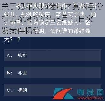 关于犯罪大师迷局之宴凶手分析的深度探究与8月29日突发案件揭秘