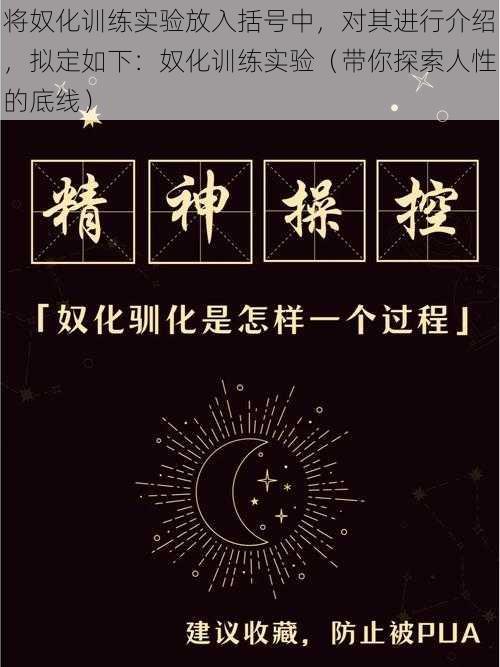 将奴化训练实验放入括号中，对其进行介绍，拟定如下：奴化训练实验（带你探索人性的底线）