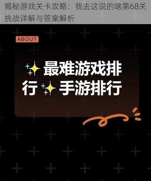 揭秘游戏关卡攻略：我去这说的啥第68关挑战详解与答案解析