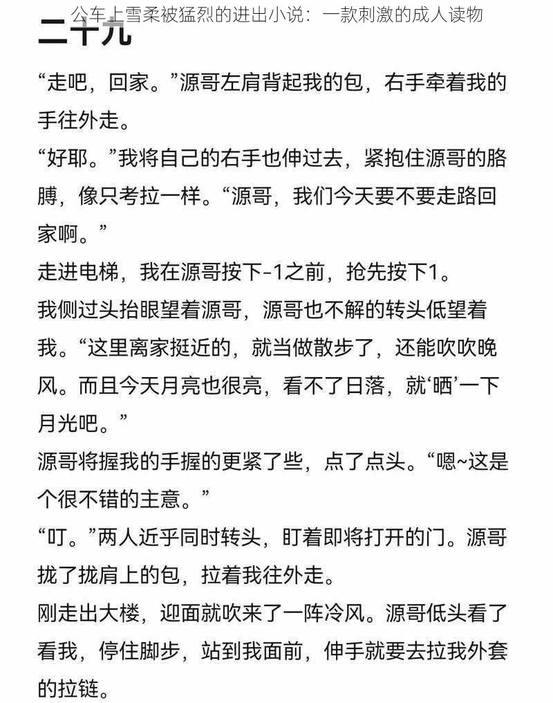 公车上雪柔被猛烈的进出小说：一款刺激的成人读物