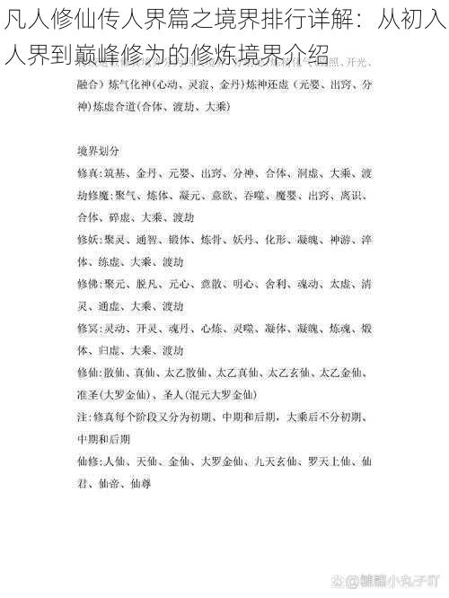 凡人修仙传人界篇之境界排行详解：从初入人界到巅峰修为的修炼境界介绍