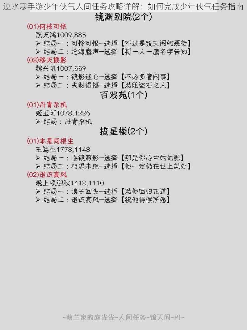 逆水寒手游少年侠气人间任务攻略详解：如何完成少年侠气任务指南