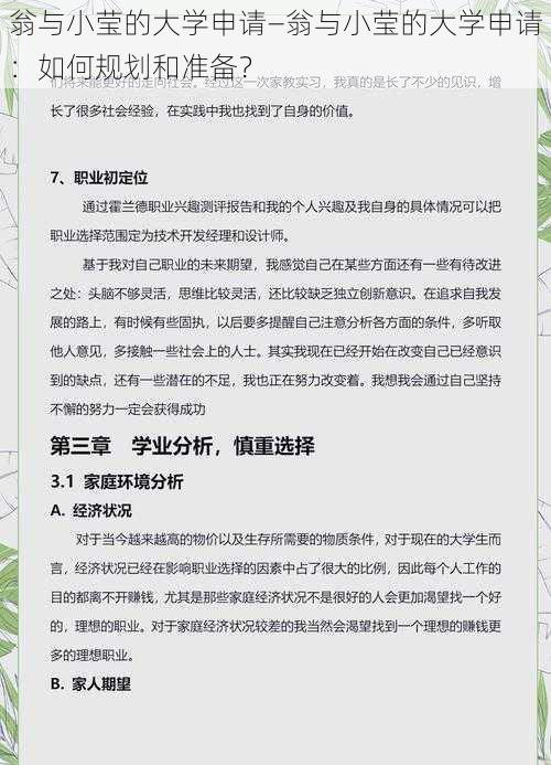 翁与小莹的大学申请—翁与小莹的大学申请：如何规划和准备？