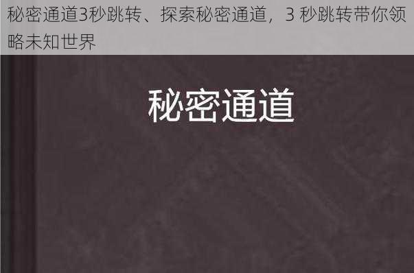 秘密通道3秒跳转、探索秘密通道，3 秒跳转带你领略未知世界