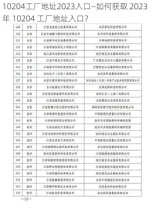 10204工厂地址2023入口—如何获取 2023 年 10204 工厂地址入口？