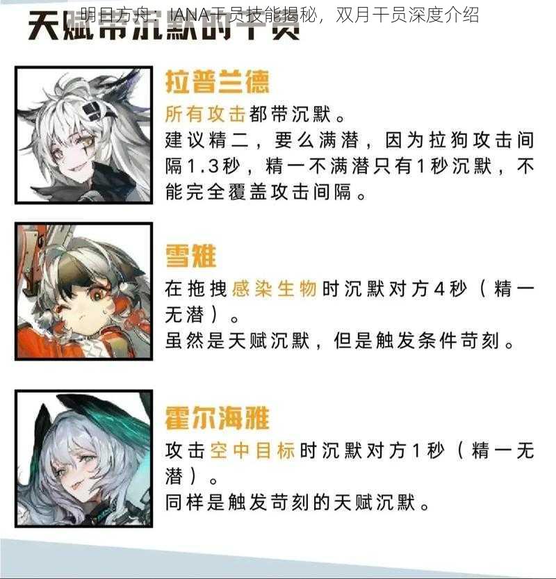 明日方舟：IANA干员技能揭秘，双月干员深度介绍