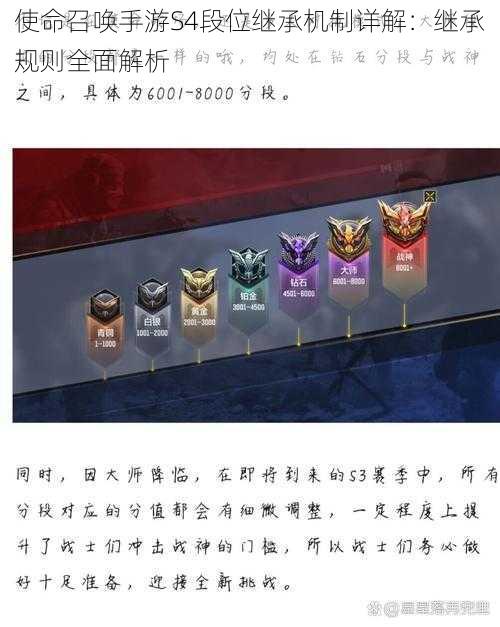 使命召唤手游S4段位继承机制详解：继承规则全面解析